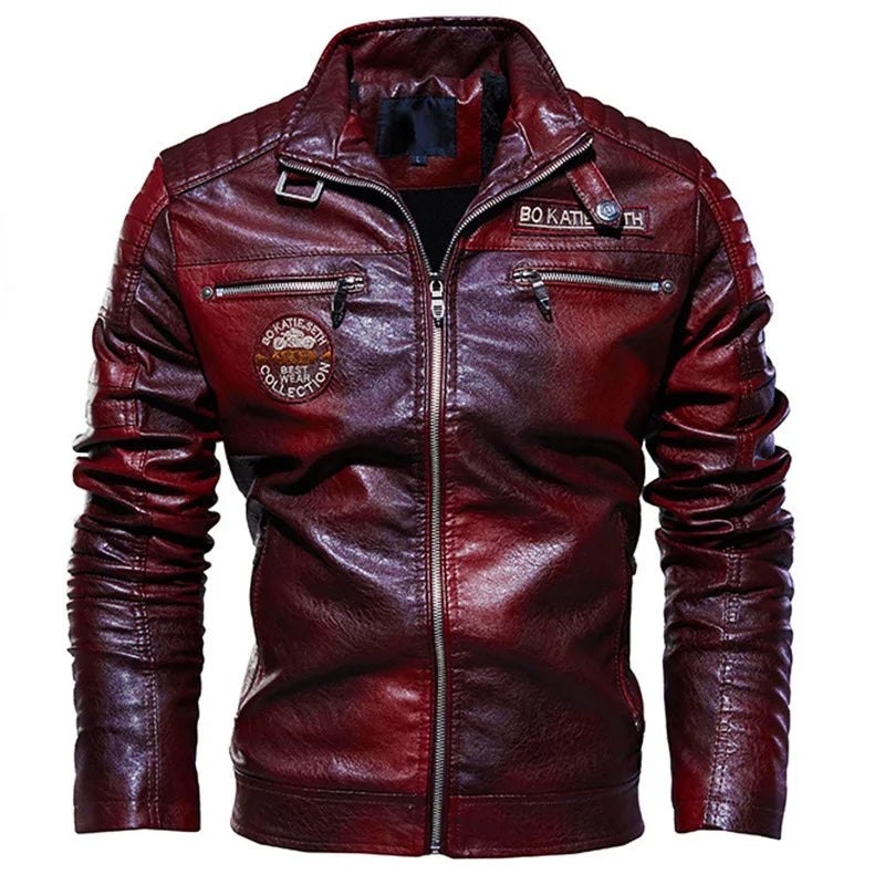 Drip Mods Embroidery Pattern Faux Leather Jacket