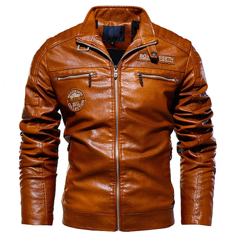 Drip Mods Embroidery Pattern Faux Leather Jacket