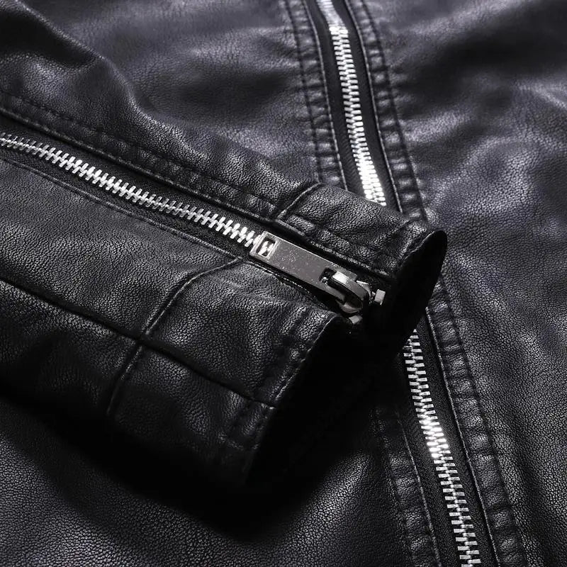 Men's Black Casual Faux Leather Motorcycle Jacket