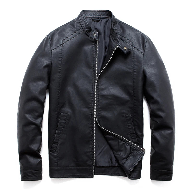 Men's Black Casual Faux Leather Motorcycle Jacket