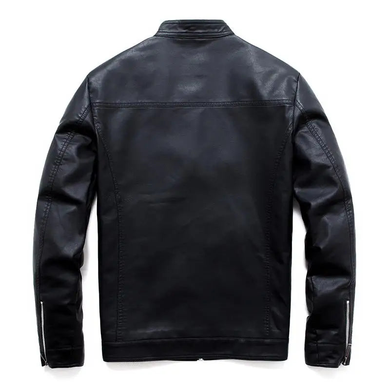 Men's Black Casual Faux Leather Motorcycle Jacket