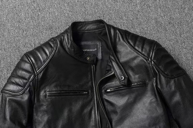 Genuine Cowhide Ripple Leather Motorcycle Jacket