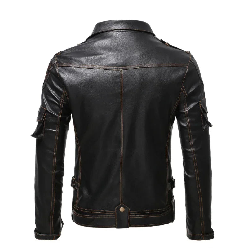 Plus Size Vintage Ghost Rider Leather Motorcycle Jacket