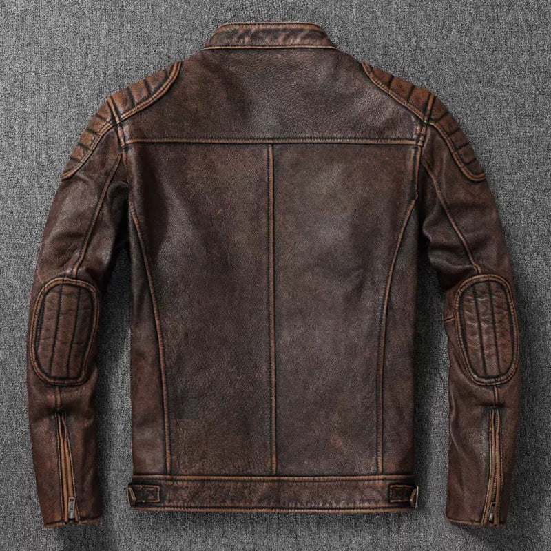 Genuine Cowhide Ripple Leather Motorcycle Jacket