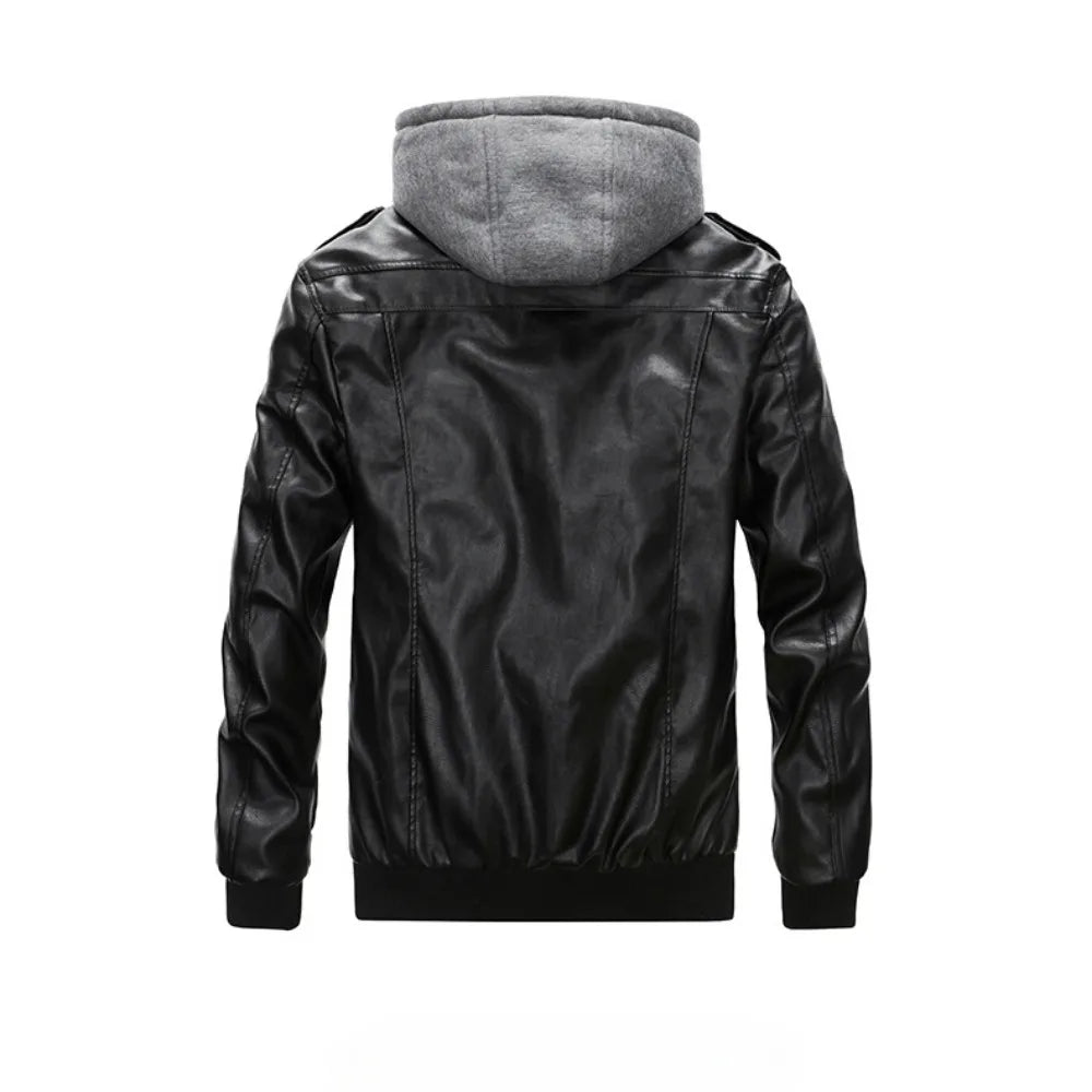 Dripmods Multi-Pocket  Hoodie Leather Motorcycle  Jacket