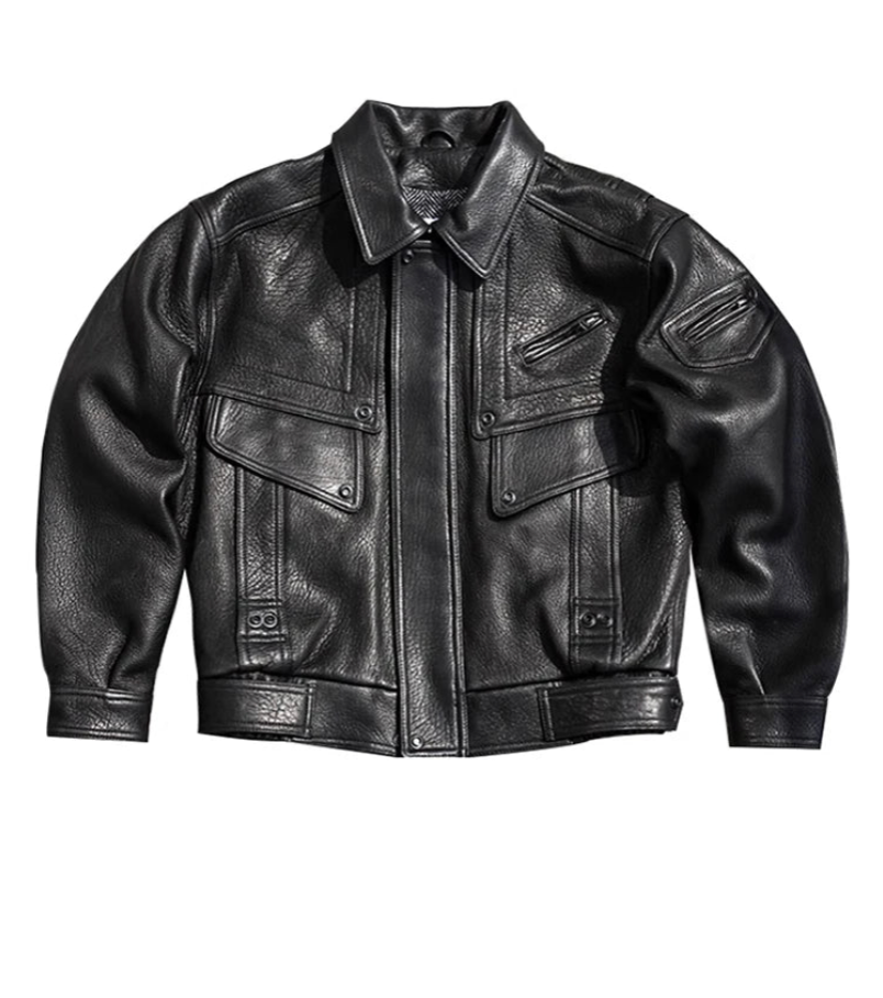 Drip Mods Loose Black PU Leather Motorcycle Jacket